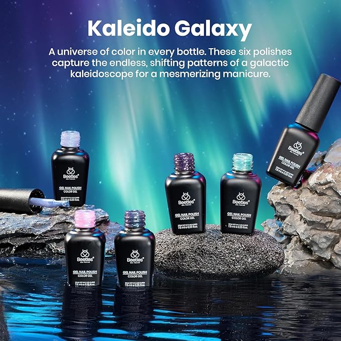 Beetles Glitter Gel Polish Set – Kaleido Galaxy 6 Colors Shimmer Chameleon Blue Green Purple UV LED Gel Nail Polish Sparkly Glitter Nail Gel Kit Nail Art Design Gel Spring Gifts for Women