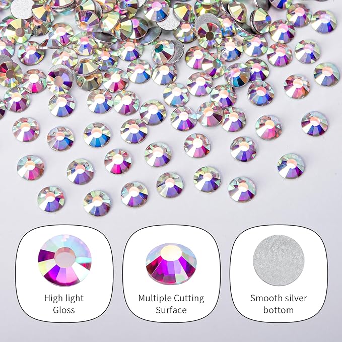 2000PCS Crystal AB Rhinestones Bulk, Flat Back Crystal Glass Stone Round Gems,SS30, 6.4-6.6mm