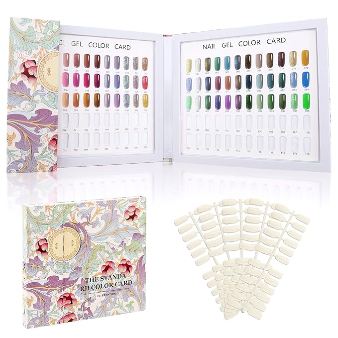Segbeauty 120 Nail Colors Chart Display, Nail Polish Organizer Swatches Cardboard with 120 False Nails Tips, Salon Nails Gel Polish Color Card Book Swatches Stick Supplies Showing Board Tool