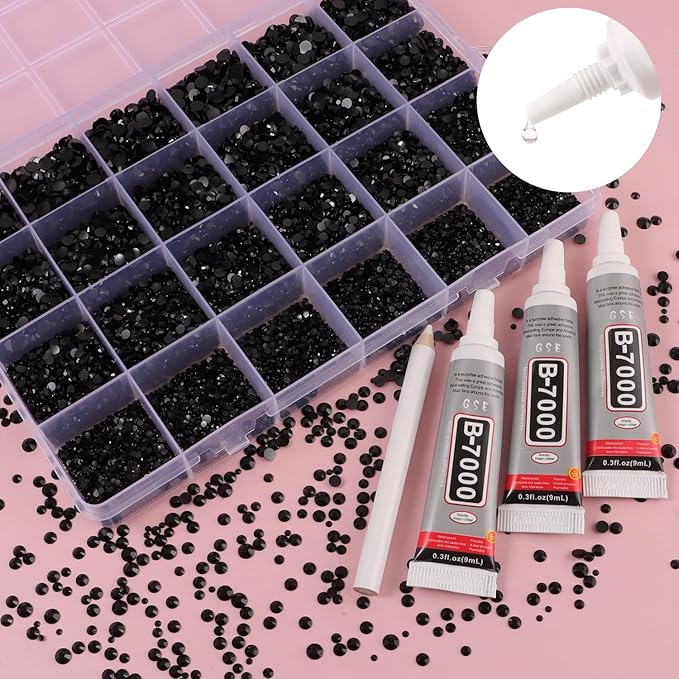 Black Rhinestones for Bedazzling with B7000 Jewelry Glue, Resin Rhinestones for Crafting Crafts DIY, Bedazzler Kit Gems for Clothing Shoes Tumblers Fabric Nail Art Assorted Size 2/3/4/5mm