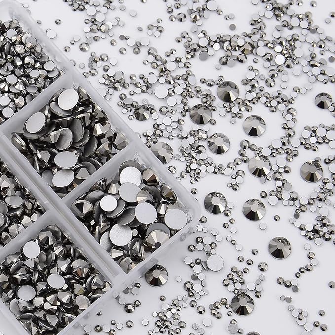 NCB 8000pcs Non Hotfix Rhinestones 10 Sizes Flatback Crystal Glass Rhinestones with Tweezers and Picking Pen for Nail Art Clothes Bags Phone Decorations Crafts DIY (031 Jet Hematite Mix SS3-SS30)