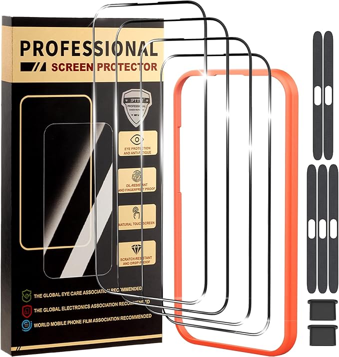 Screen Protector for iPhone16PG16 HD Tempered Glass Film Optional,with Install Frame, 10H+ Hardness Shatterproof Scratch Resistant Durable