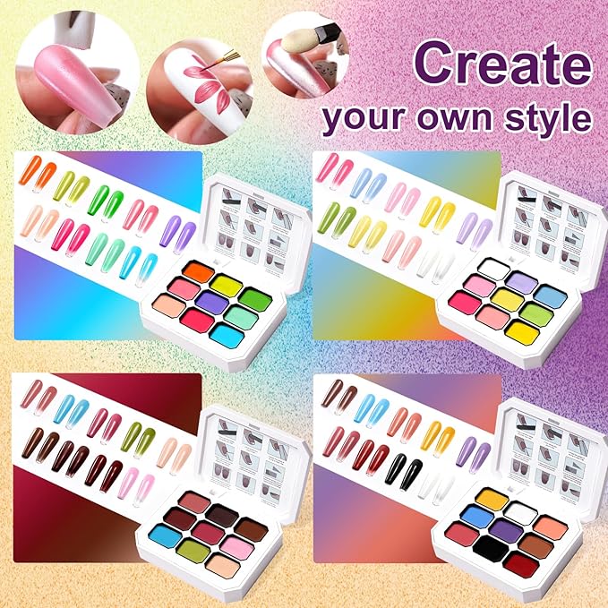 Gradient Painting Gel Set, 4*Plates Ombre Gel Nail Polish Pigment Pat Nails,Long-lasting Silky Texture Highly Saturated French Manicure Soak of UV/Led Home Salon DIY Nail Art JOMK