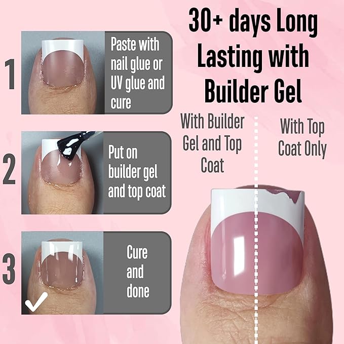NOVO OVO French Tip Toe Nail Tips Press on, Sharp Square Pre-Designed Soft Gel False Toenail Extension, BROWN PINK Pre-applied Tip Primer & Base Coat, Full Cover Acrylic for DIY x 15 Sizes 240 pcs