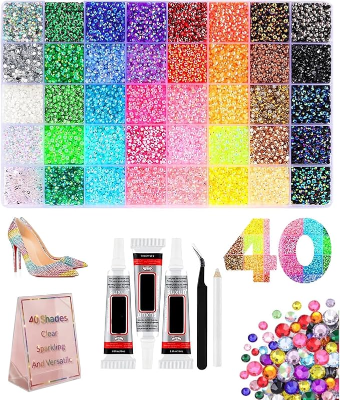 40 Colors Kit with Rhinestone for DIY Crafting 32000PCS Colorful Gemstones Bedazzling Kits Customization Project