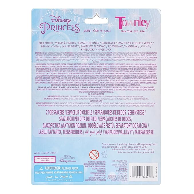 Townley Girl Disney Princess Water Based Peel Off Quick Dry Nail Polish with Nail Separators Gift Kit Set for Kids Girls 14 Pc Set Perfect for Parties, Sleepovers and Makeovers