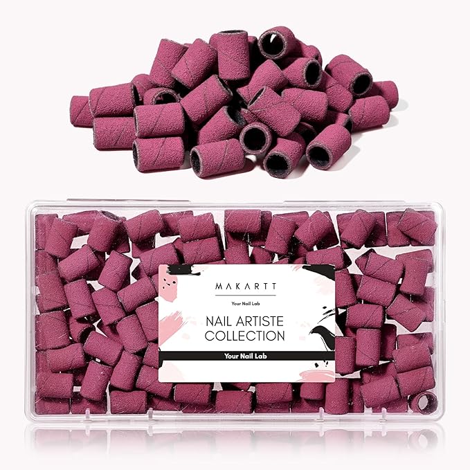 Makartt Sanding Bands for Nail Drill - 100 Pcs Nail File Sanding Bands for Drill Bits #120 Medium Grits for Acrylic Nails Gel Removing and Shaping, Upgrade Thicker Durable Sanding Drill Bit, Pink