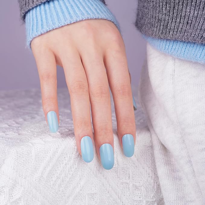 DANNI & TONI Semi Cured Gel Nail Strips Light Blue (Azure Horizon) Spring Summer Gel Nail Wraps UV Nails 28 Stickers Gift for Women