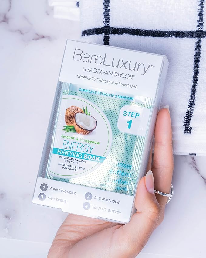 Morgan Taylor BareLuxury 4-Step Complete Pedicure & Manicure Packs - Complete Nail Care Kit with Soak, Masque, Scrub & Massage Butter, Professional Spa-Quality Treatments (Energy Coconut & Honeydew)