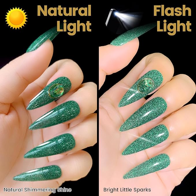 YTD Likomey Gel Nail Polish,Reflective Glitter 15ml Green Flash Diamond Shimmer Gel,Sparkly ShinB0CG69PNJ8y Salon Home Fall Winter Manicure UV Color Varnish,SZ002