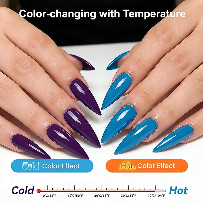 YTD Likomey Color Changing Gel Nail Polish,15ml Deep Purple To Turquoise Green Mood Temperature Change Colors,Thermal Ombre Home Salon Fall Winter Manicure UV Nail Gel,WB421
