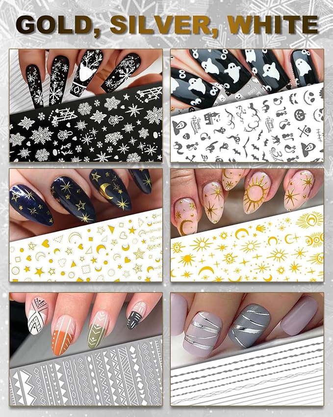 30 Sheets All Holiday Nail Art Stickers, Variety Pack Seasonal Nail Decals, Self-Adhesive Colorful Design for Daisy Flowers Butterflies Star Halloween Christmas