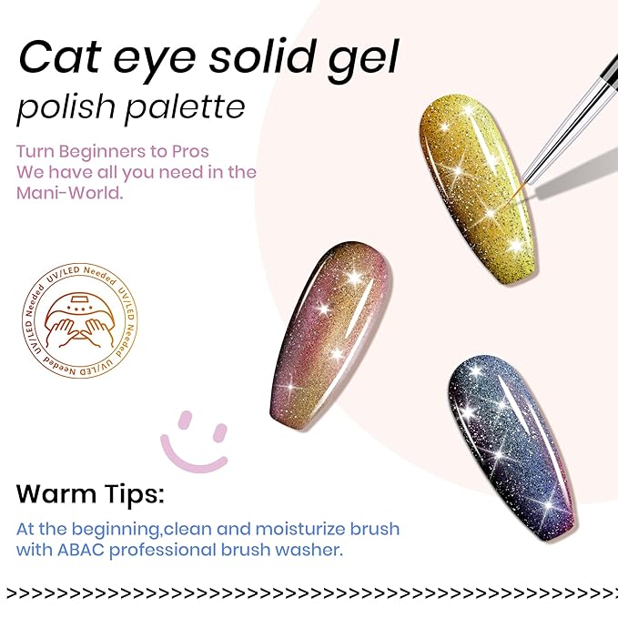 ABAC Solid Gel Cat Eye Polish Set,24 Colors Magnetic Nail Gel Winter Shades with Glitter,No-Drip Cat Eye Gel Polish Kit for Stunning Magnetic Effect