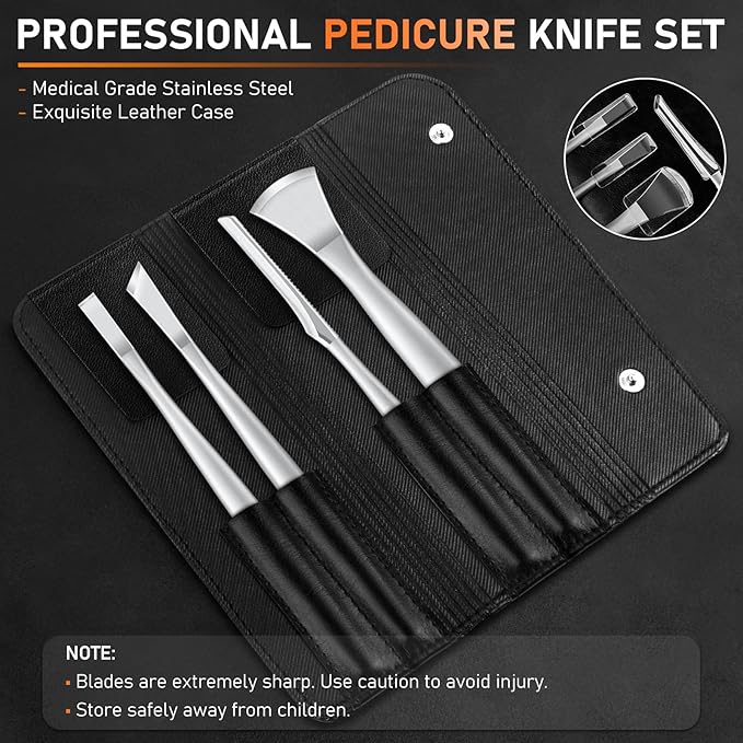 Professional Pedicure Tools for Feet, 4PCS Pedicure Knife Sets, Ingrown Toenail Removal Kit, Stainless Steel Corn Removers, Foot Scraper, Callus Shaver, Calloused Feet Remover Tool