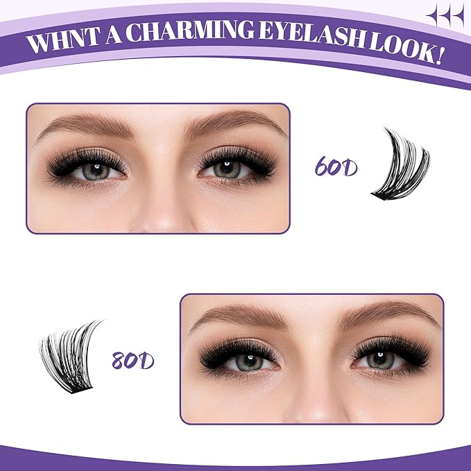Volume Lash Clusters Kit 360Pcs 60D+80D Lash Cluster Eyelash Extensions 8-16mm Lash Clusters Kit with Lash Bond and Seal Lash Remover and Lash Tweezers Easy DIY at Home
