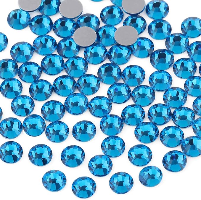 Beadsland 2880pcs Flat Back Crystal Rhinestones Round Gems for Nail Art and Craft Glue Fix, Capri Blue, SS20,4.6-4.8mm