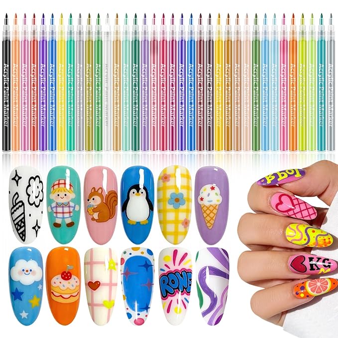 36 Colors Nail Art Pens Set, 3D Nail Polish Pens Quick-Drying Acrylic Paint Markers For Nail Art Drawing Painting Nail Point Dotting Liner Pen, Nail Design Kit Manicure Tools Home & Salon DIY
