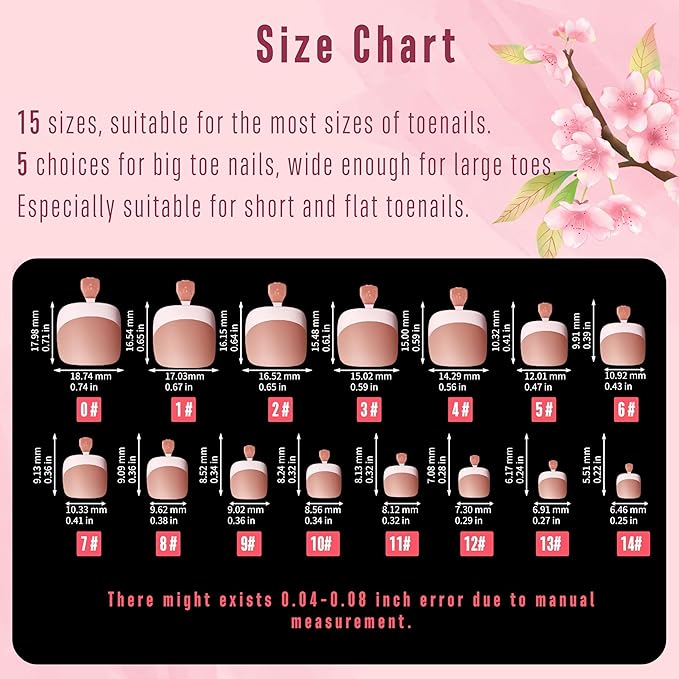 NOVO OVO Fake Toe Nail Tips Press on, French Tip Soft Gel Toenail Extension, ORANGE PINK Square Round Pre-applied Tip Primer & Base Coat, Full Cover Matte False Nails for DIY x 15 Sizes 360Pcs