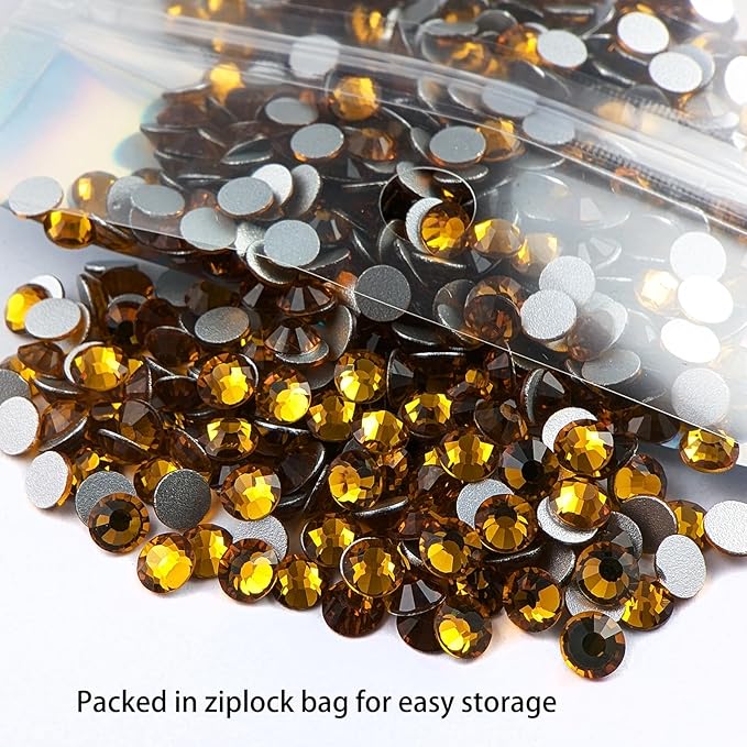 Genie Crystal ss20 Topaz Flatback Rhinestones 1440 Pcs Pack, 5mm Gold Glass Rhinestone for Bling Tumbler, Shoes,Clothing, Costume, DIY Decoration