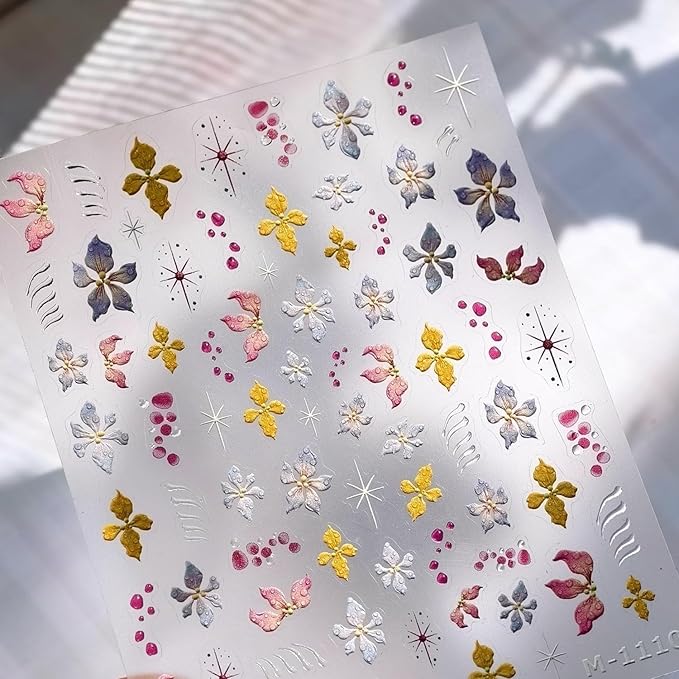 Dedyel Colorful Flower Nail Stickers 5D Embossed Self Adhesive Nail Stickers Spring Summer Flower Design Nail Art Decoration for Women Girls Kids
