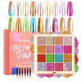 Chrome Nail Powder Palette, 16 Glitter Laser Metal Mirror Effect Aurora Iridescent Holographic Gold Silver Bright Colors Ombre Nail Pigment Powder Kit French Nails Manicure DIY Accessories