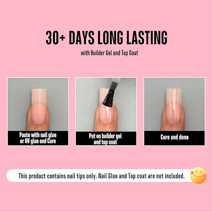 NOVO OVO Meidum Sharp Square Nail Tips Press on Pure Color BABY PINK, Extra Thick NEED Builder Gel Top Coat Glue Soft Gel Matte Fake Nail Extension, Full Cover False Nails for Salon DIY 15 Sizes 180pc