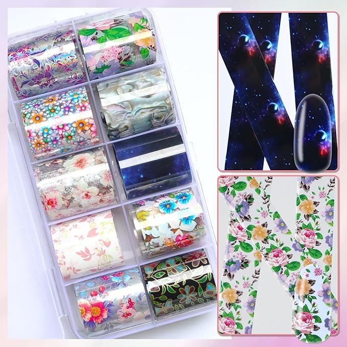 LoveOurHome 30 Sheet Flower Tranfer Nail Foils Sticker Decorations, Floral Nail Tranfer Foil Stickers Marble Nails Stickers Decals Lace Fingernail Tip Foil Sheet Gel Acrylic Nails Accessories