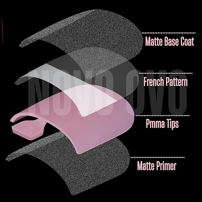 NOVO OVO French Tip Toe Nail Tips Press on, Sharp Square Pre-Designed Soft Gel False Toenail Extension, BABY PINK Pre-applied Tip Primer & Base Coat, Full Cover Acrylic for DIY x 15 Sizes 240 pcs