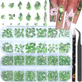 Nail Rhinestones - 3D Multi Shape Size, Flat Back, Manicure Rhinestones Charms, Crystal Light Green Gems, with Kit, for Nail Art, Bedazzling Acrylic Nails, DIY Decor