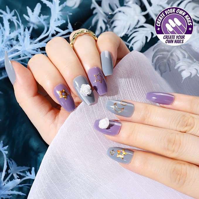Teenitor Medium Coffin Press On Nails, 12 Color Press On Coffin Nails Set, 288pcs Glossy Glue On Nails Medium Length Press On Nails with Glue
