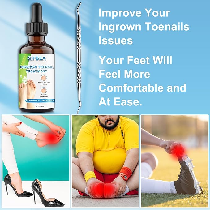 Ingrown Toenail Treatment w/Ingrown Toenail Drops Reliever & Softener,Double Sided Pedicure Nail Lifter Tool for Easy Trimming Care Thick Nail & Ingrown Toe Nail,Toenail Cleaner Kit for Men Women