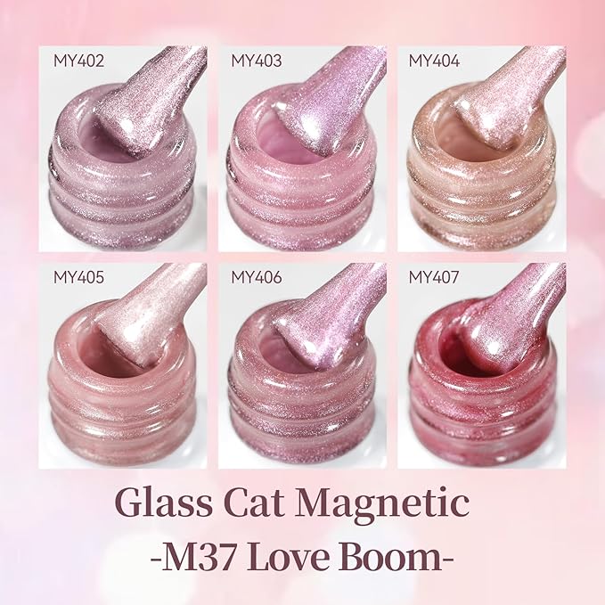 Born Pretty Pink Cat Magnetic Eye Gel Nail Polish,6 Colors Jelly Nude Light Pink Glass Crystal Glitter Shimmer Magnetic Gel Polish, Soak Off U V Gels Valentine's Day Manicure Collection