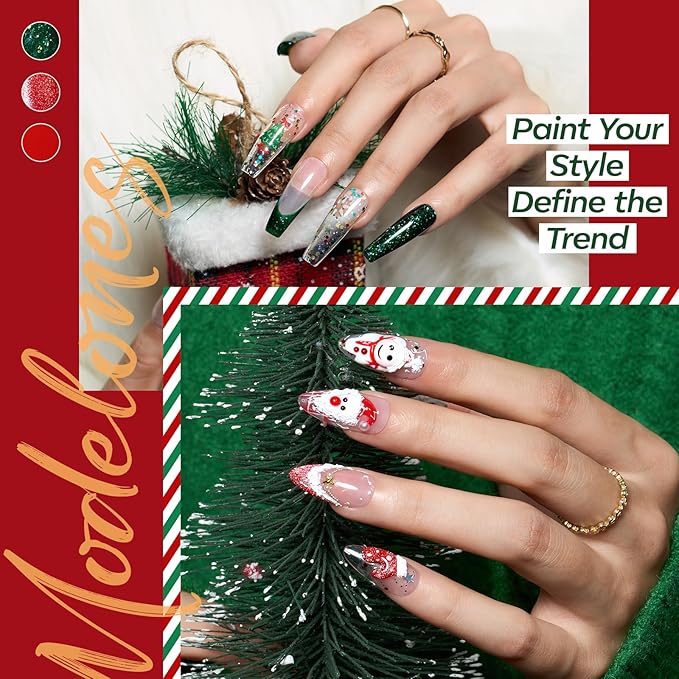 modelones Gel Nail Polish Set, 6 Colors White Red Dark Green 9D Cat Eye Gel Polish Gold Stars Ornament Glitter Nail Polish with Stickers & Magnet & Wooden Stick LED Mani DIY Gift