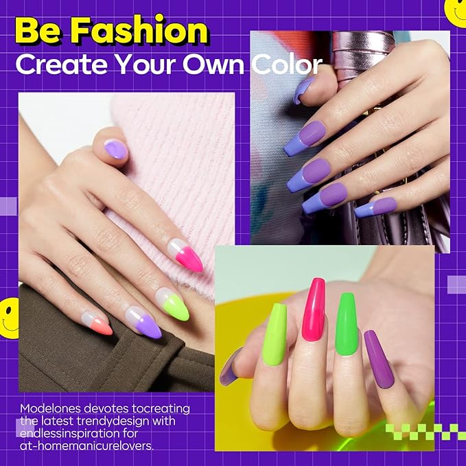 modelones Neon Gel Nail Polish Set -6 Colors Summer LGBT Hot Pink Blue Purple Green Yellow Gel Polish Set Soak Off Nail Kit Manicure DIY Nail Art Salon Home Gift