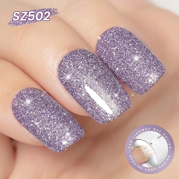 YTD Likomey Colorful Light Purple Reflective Glitter Gel Nail Polish,15ml Holographic Flash Diamond Shimmer Gel,Sparkly Shiny Fall Winter Salon Home Manicure UV Varnish,SZ502