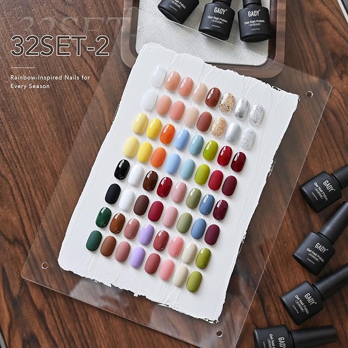 GAOY 36 Pcs Gel Nail Polish Set, 32 Colors All Season Gel Polish Kit Red Black White Nude Glitter with 4 Pcs Soak off Base Glossy Matte Top Coat & Builder for Nail Art DIY Manicure at Home