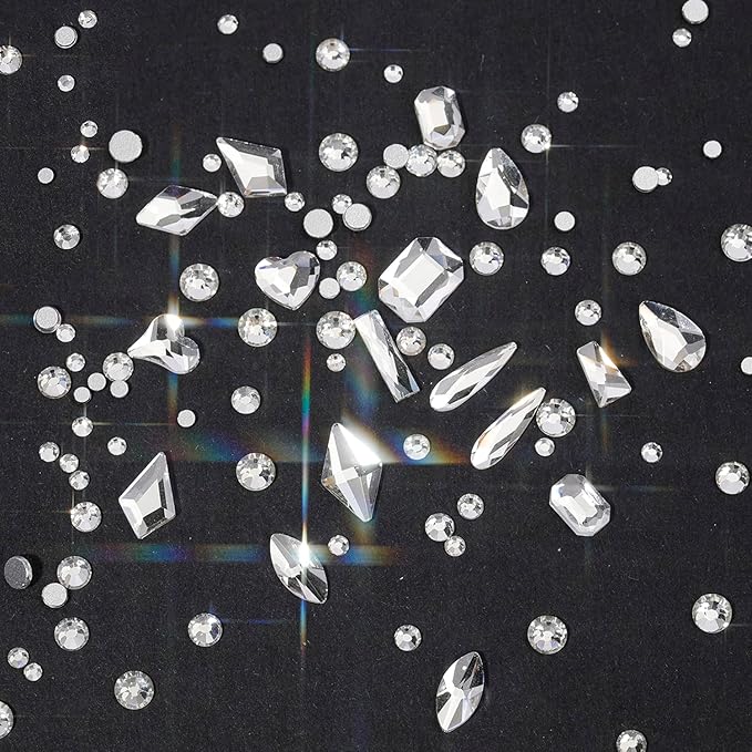 HNUIX Nail Rhinestones - 4550pcs Crystal Transparent, Multiple Shape Gems, Flatback Rhinestones, with Kit and Glue Gel, for Nail Art