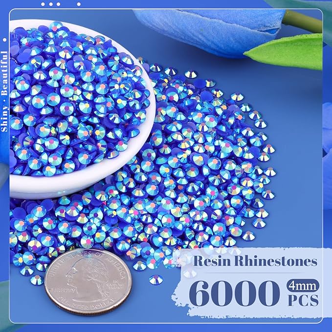 6000PCS 4mm Resin Jelly Rhinestones in Bulk (Dark Blue AB), Bedazzling Flatback Crystals Rhinestones for Crafting DIY Nail Decoration, Gems Diomand Charms for Tumbler Shoes Clothing Fabric