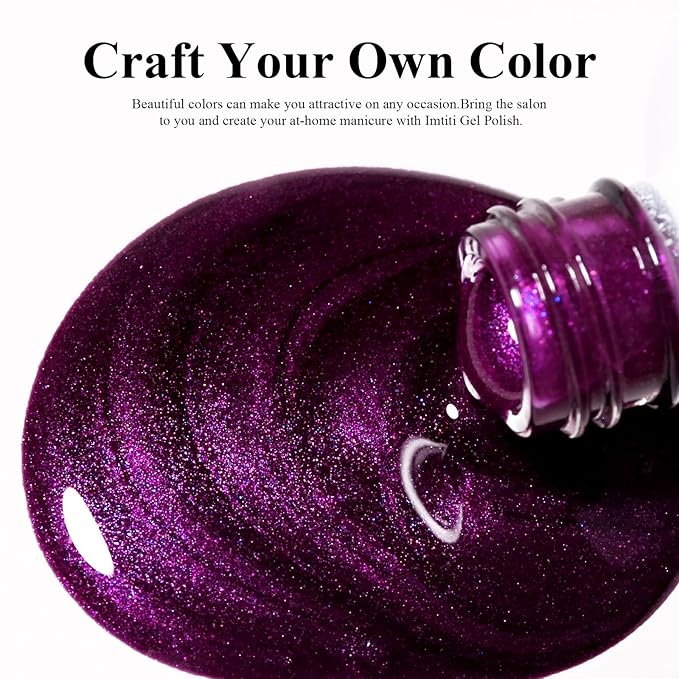 Imtiti Pearl Gel Nail Polish,0.5 Fl Oz Wine Purple Glitter Drawing Gel Polish Shell Thread Shimmer Mermaid Nail Gel Polish Soak Off UV LED for Home DIY Nail Art Manicure Salon