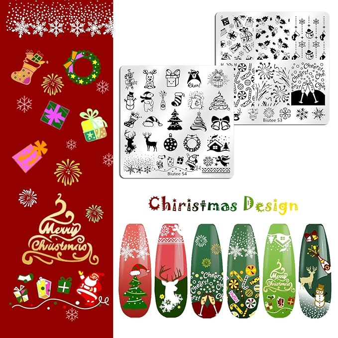 Biutee Nail Stamper Kit 15pcs Nail Art Stamp Plate 8pcs Stamp Gel Polish 1pcs Nail Stamper Scraper Set with Storage Bag, Nail Stamp Template Kit Valentine's Day Flower Lace Animal Star Design