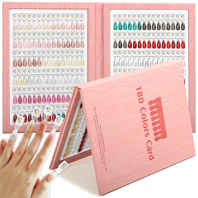 180 Magnetic Nail Color Book,Leather Magnetic Color Display Book with 192 Magnetic Tips & 1-180 Number Labels,Perfect for Nail Polish Nails Art Design(Pink)