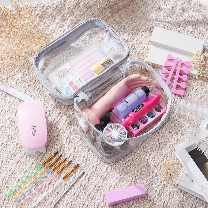 Nail Kit for Beginners with Everything: Practice Nail Hand Acrylic Set Professional Powder Liquid Starter Kits with Drill U/V Lamp in Cosmetic Gift Bag for Salon Home (Sliver)