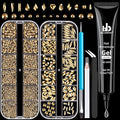 Multifunctional Rhinestone Kit - Gold Glass Nail Charms & Beads (2-5mm), UV/LED Gel Glue with Dotting Tools