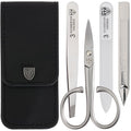 3 Swords Germany - brand quality 3 piece stainless steel INOX manicure pedicure grooming kit set for professional finger & toe nail care scissors file tweezers genuine leather case in gift box (03881)