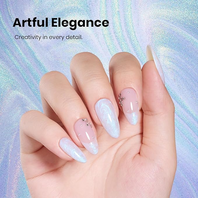 Beetles Pearl Gel Nail Polish - 15ml Stay Shining Iridescent Mist Gel Polish White Blue Sparkle Thread Effect Nail Art Uv Led Home Salon Long-Lasting Soak-Off Nail Gel Gift for Women