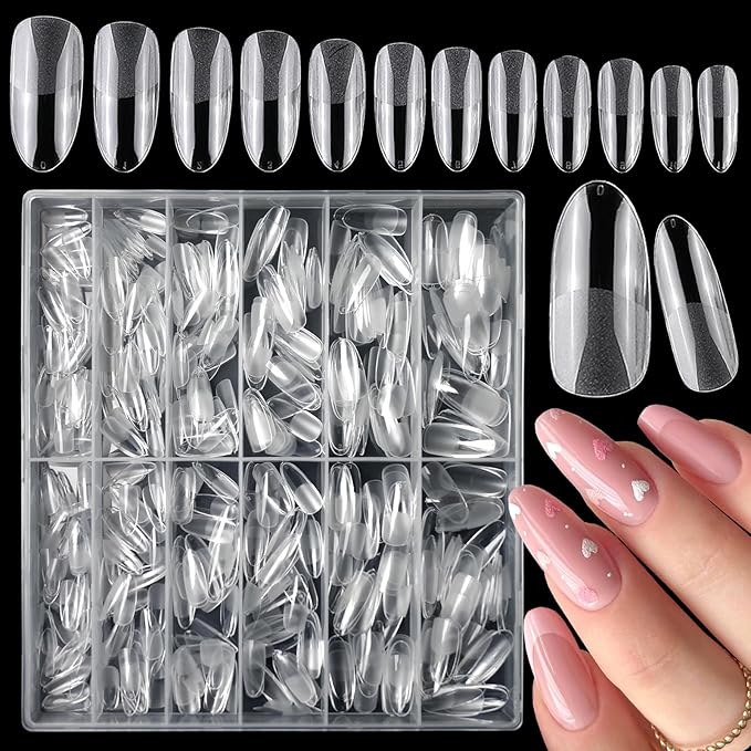 LoveOurHome 600pc Gel Nail Tips Clear Oval Almond Fake Nails Full Cover Artificial False Fingernails for Gel Manicure Extension/Acrylic Nail Design Press on Nail Making