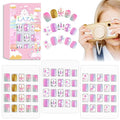 Laza 60pcs Children Nails Press On Pre-glue Full Cover Glitter Gradient Color Rainbow Sparkling Star Unicorn Shell Short False Nail Kits for Kids Teenager Girls - Purple Unicorn