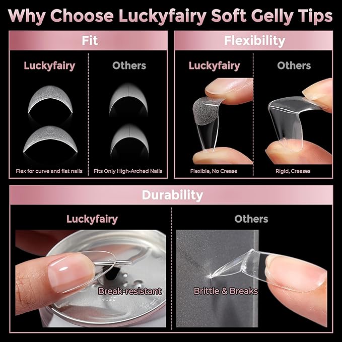 Medium Almond Nail Tips, 240pcs Soft Gel Pre-Filed Acrylic Almond Fake Nails, Half Matte Full Cover Clear Press on Flase Nail Tips for Nail Extension Home DIY 12 Sizes Gelly Tips