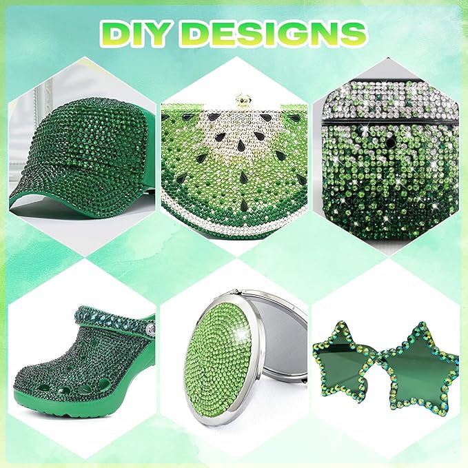 22300Pcs Flatback Green Rhinestones for Bedazzling, 3mm-6mm Jelly Bedazzling Resin Gems, Green Gems AB Bedazzling Kit for Crafting Nails Face Makeup Crafts Tumblers