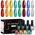 MTSSII Chrome Gel Nail Polish Set, 8 Metallic Colors: Silver, Gold, Red, Yellow, Green, Blue - UV/LED Glossy Mirror Effect Nail Gel for Home Salon DIY Manicure
